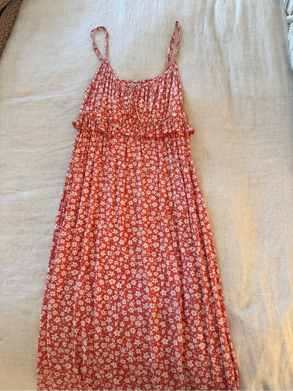 Women’s Red Floral Sundress with Spaghetti Straps